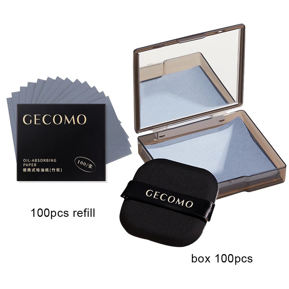 100 Sheets Oil Control Paper with Case Powder Puff Face Blotting Paper Bamboo Charcoal Face Oil Blotting Sheets for Men Women 240705