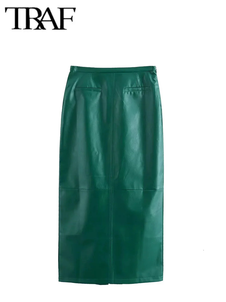 TRAF Women fashion 2 Pieces Sets Short Blazer Suits Leather Straight Tube BlazerLeather Casual Skirt Two 240704