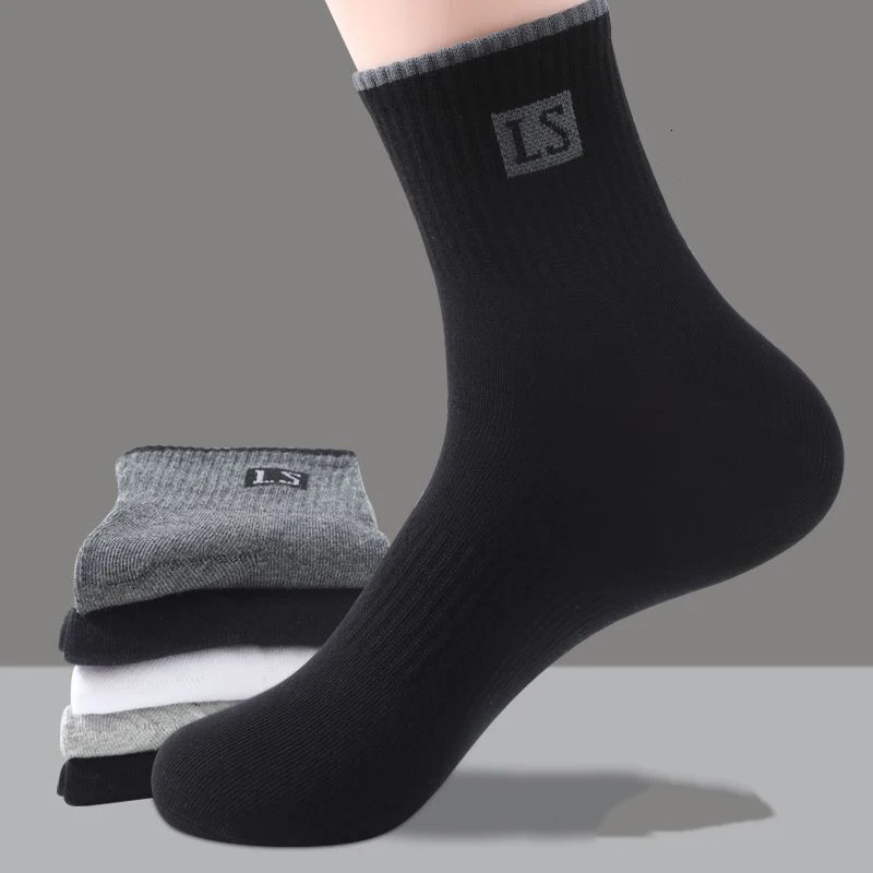10Pcs=5Pairs High Quality Men Socks Cotton Breathable Sweat-Absorbent Middle Tuble Black Socks Deodorant Business Men Gift Sock 240703