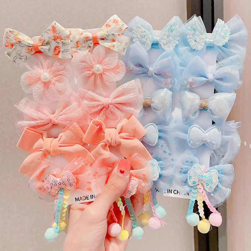 10Piece Set Childrens Bow Hairpin Cute Princess Girls Broken Hair Bangs Clip Baby Accessories Wholesale 240625