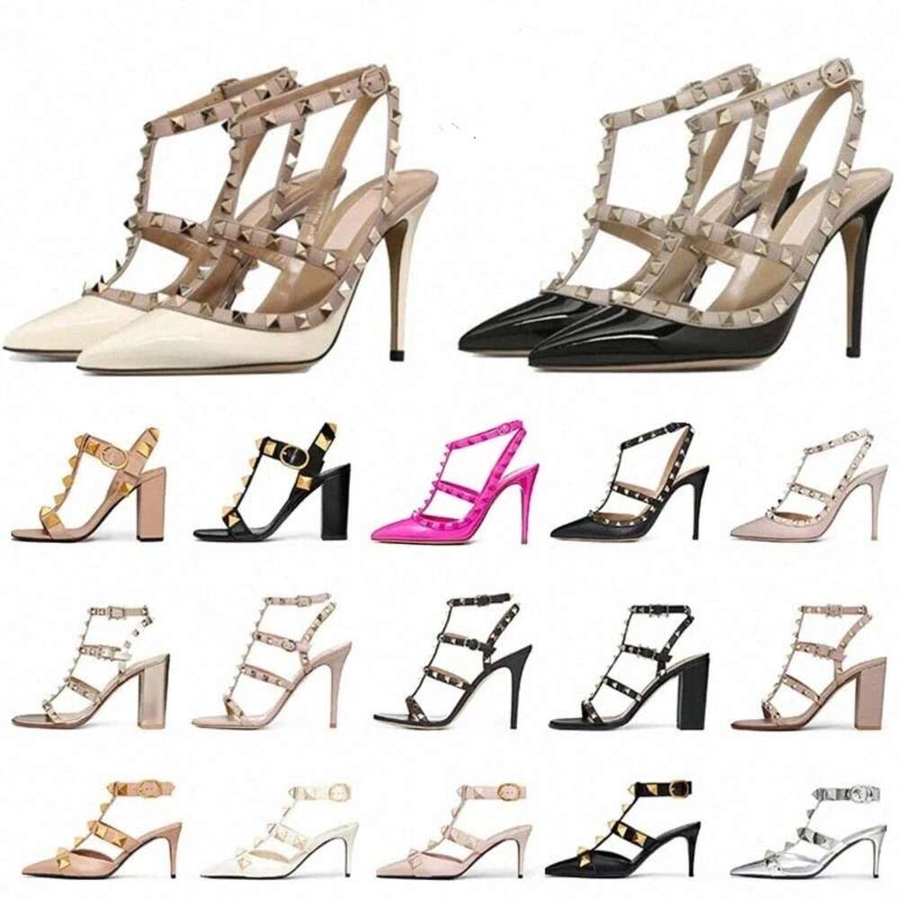 designer high heels slingback heel womens dress shoes luxury heel sandals kitten leather rivet peep-toes slingback gold 6 8 10cm wedding shoe