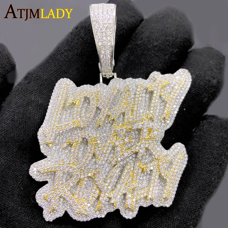 Men Custom Name Iced Out Loyalty Over Royalty Letter Pendant Necklace Hip Hop Bling Cubic Zirconia Jewelry with 24 Rope Chain 240626
