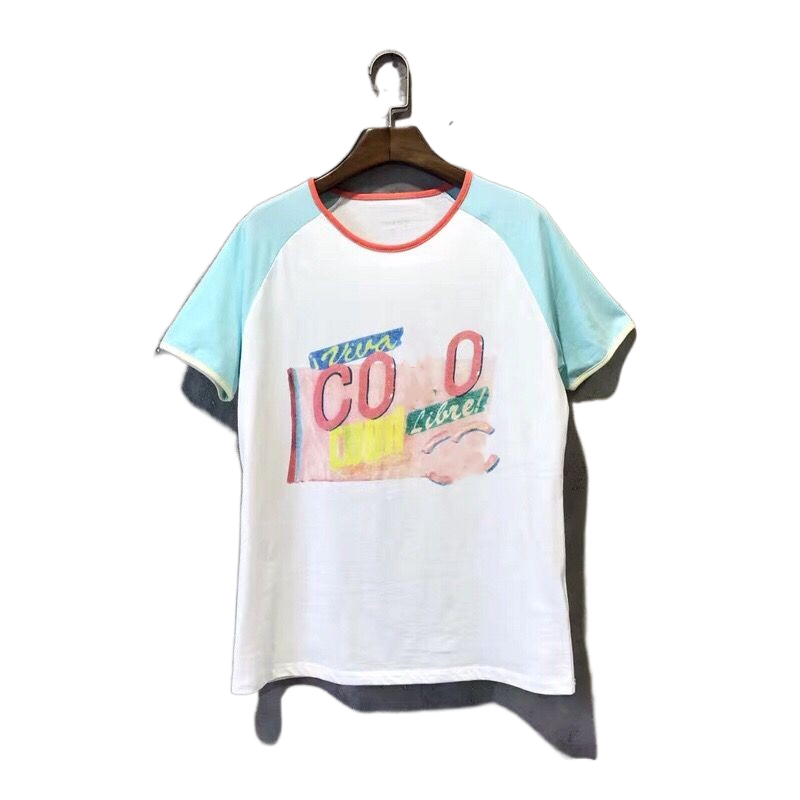 Women o-neck short sleeve color block logo letter print designer summer fresh short sleeve tees t-shirt SML