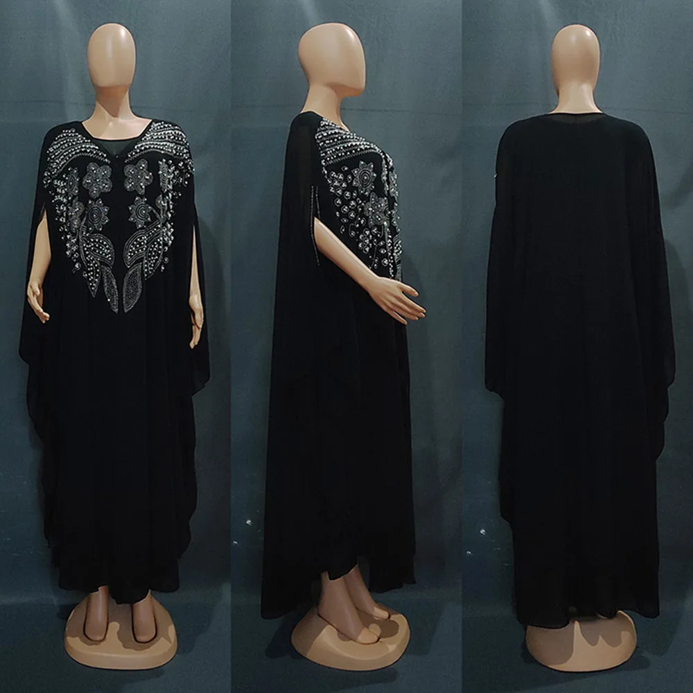 Plus Size African Party Dresses for Women Chiffon Boubou Ankara Dashiki Kaftan Abaya 2 PCS Set Outfit Dubai Robe Marocaine Femme 240701