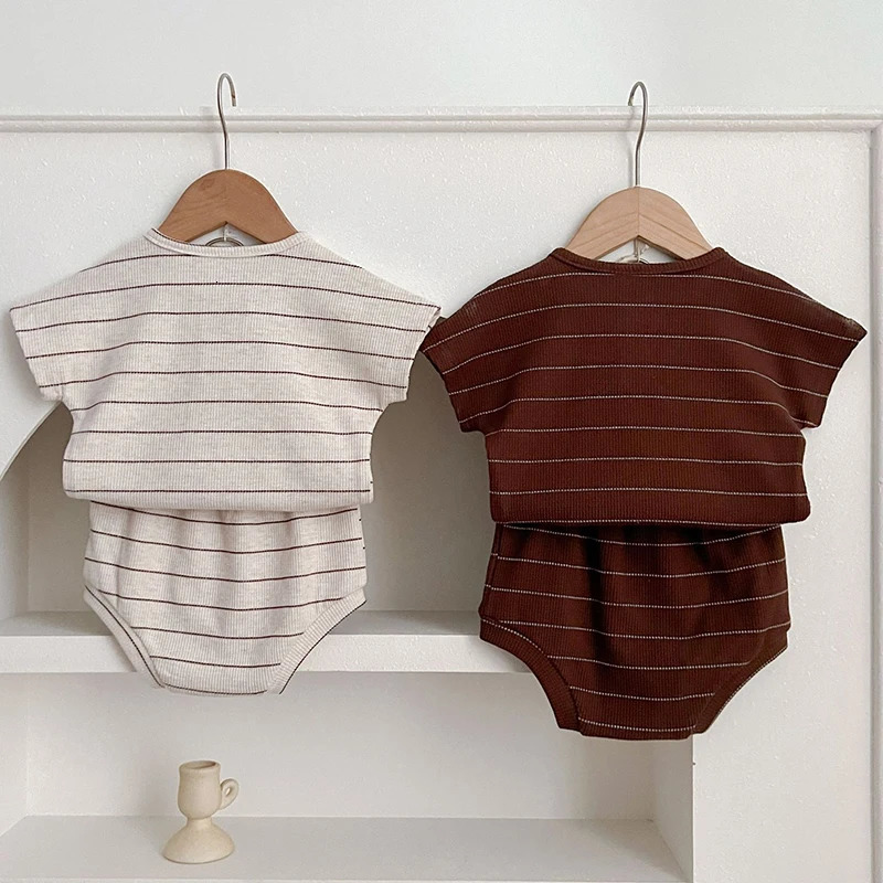 Summer Lining Baby Clothing Set Striped Tee and Bloomer 2 Pcs Boy Clothes Suit Outfits nfant Cute Pure Cotton 240625