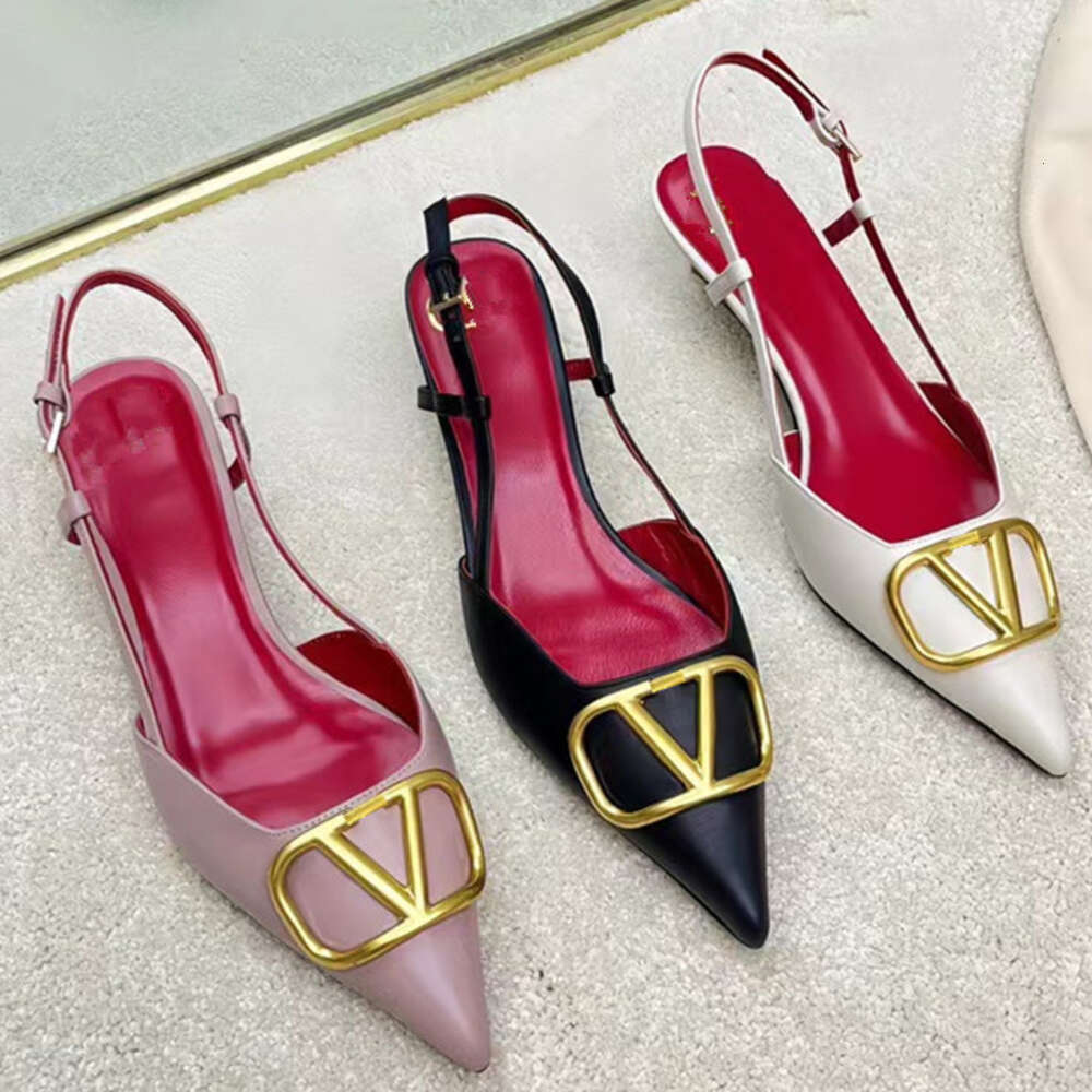 36-44 Designer Womens Sandals High Heels Metal V-Button Pointed Shoes Naked Black Red Matte Classic Brand Sandals 6cm 8cm 10cm Slim Sexy High Heels Wedding Oran Shoes