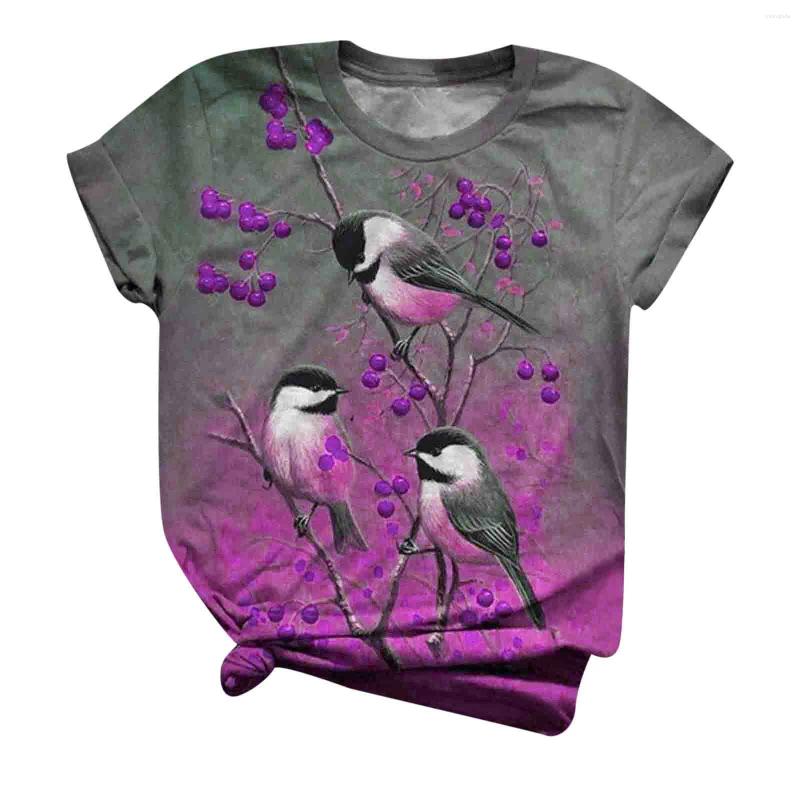 Womens T Shirts Harajuku Woman Tshirts Women Summer Size Short Sleeve Bird Printed O-Neck Tops Shirt Femme T-Shirts Mujer