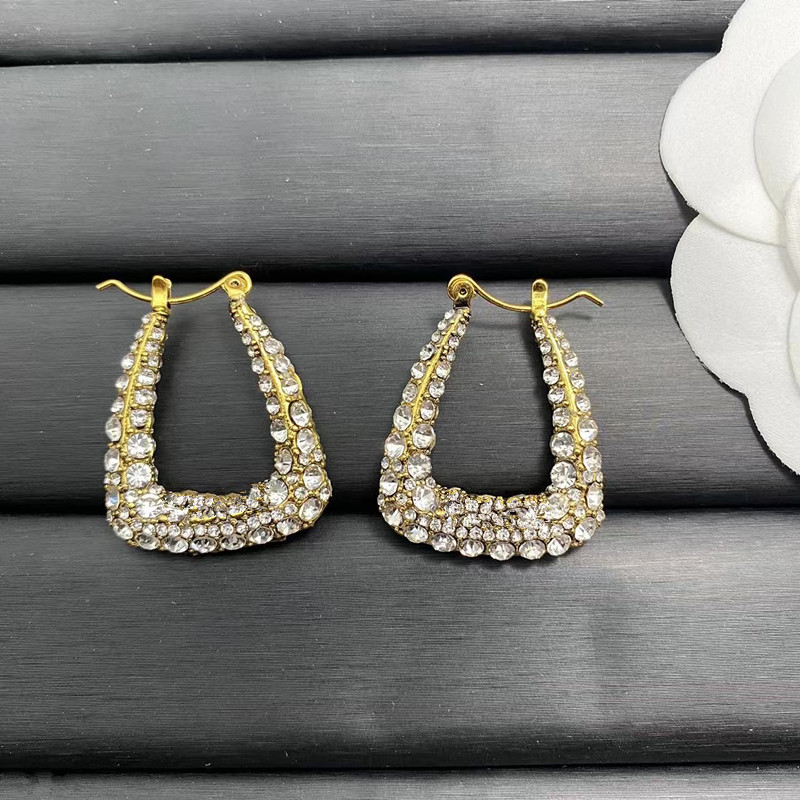 Titanium steel stud earring for woman exquisite simple fashion C diamond ring lady earrings jewelry gift with box