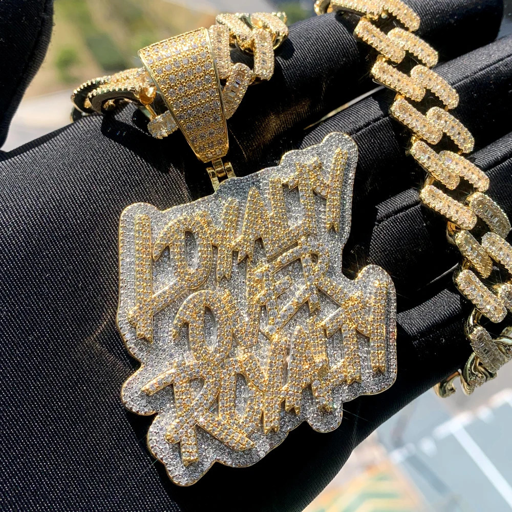 Men Custom Name Iced Out Loyalty Over Royalty Letter Pendant Necklace Hip Hop Bling Cubic Zirconia Jewelry with 24 Rope Chain 240626