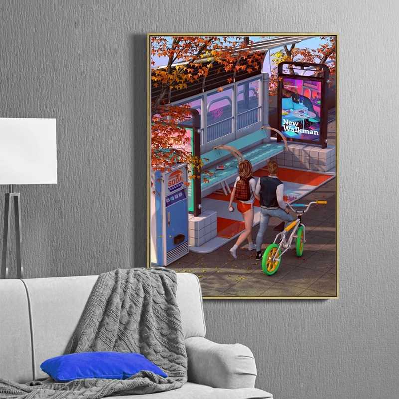 Paintings 80s Synthwave Canvas Painting Posters and Prints Abstract Fancy Wall Art Pictures Cuadros Coffee House Bar for Living Room DecorL476