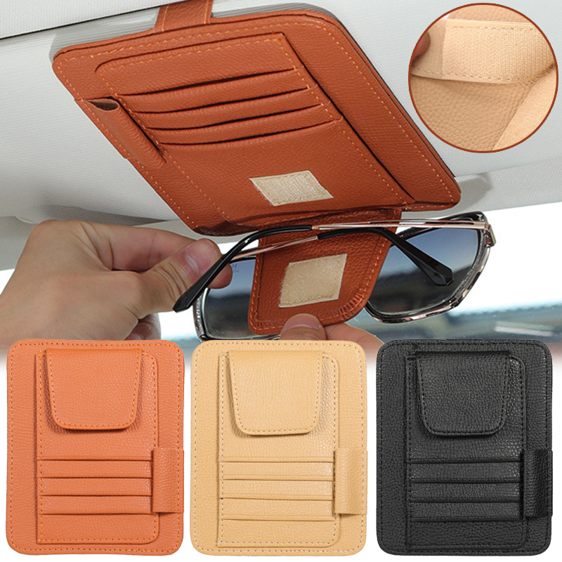 Sun Visor Organizer PU Leather Car Document Storage Pouch Pen Holder Multi-Pocket Sunglasses Clip Auto Interior Accessories