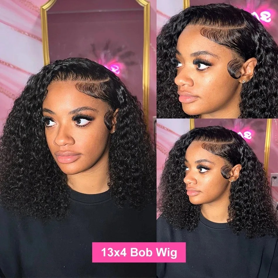 Baby Hair Deep Wave Bob Lace Frontal Wig 13X6 HD Curly 5x5 Glueless Preplucke 13X4 Front Human Hair Wig High Quality 250 Density