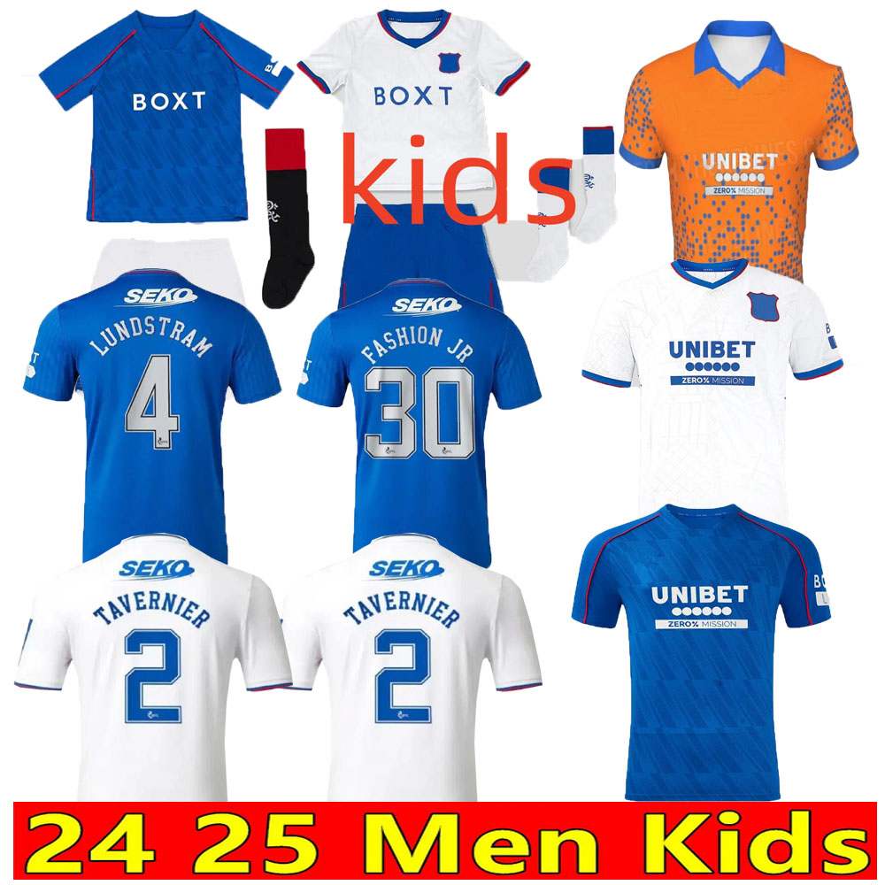 2024 2025 S-4XL Glasgow Rangers Soccer Jerseys 24 25 Home blue KENT TAVERNIER MORELOS COLAK Away white comfort Football Shirt men Kids Kit set
