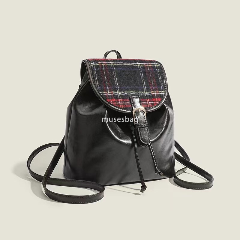 French women's fashionable backpack backpack popular practical high-quality minimalist backpack retro woolen plaid design high-end small backpack