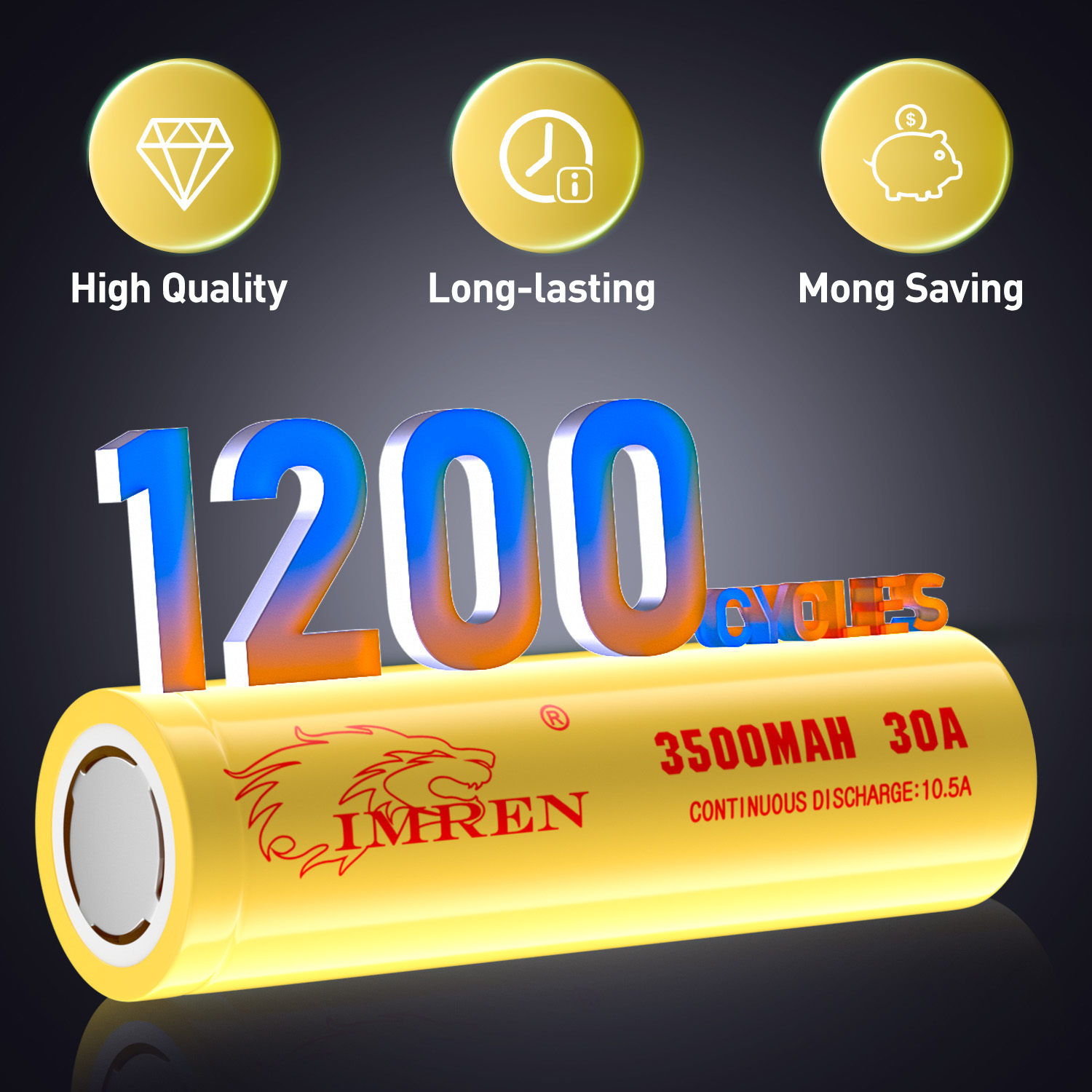 IMREN Original Authentic 18650 Battery IMR18650 3500mAh 3.7V IMR 18650 Li-ion Batteries for Flashlight