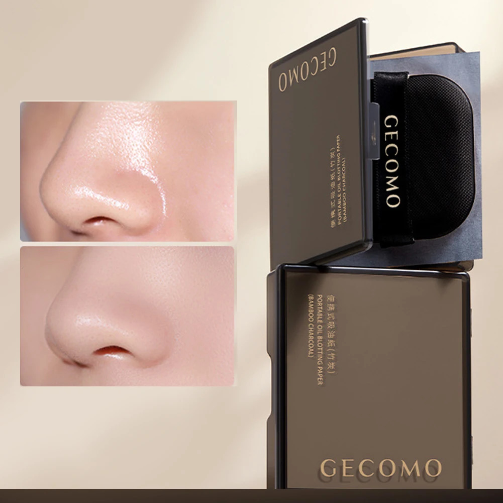 100 Sheets Oil Control Paper with Case Powder Puff Face Blotting Paper Bamboo Charcoal Face Oil Blotting Sheets for Men Women 240705