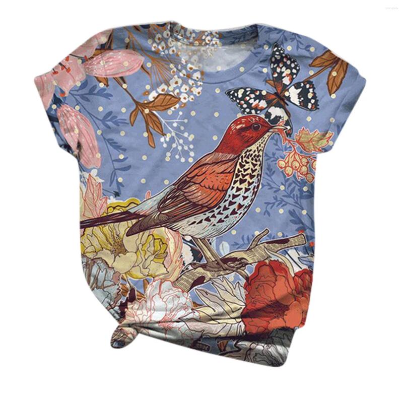 Womens T Shirts Harajuku Woman Tshirts Women Summer Size Short Sleeve Bird Printed O-Neck Tops Shirt Femme T-Shirts Mujer