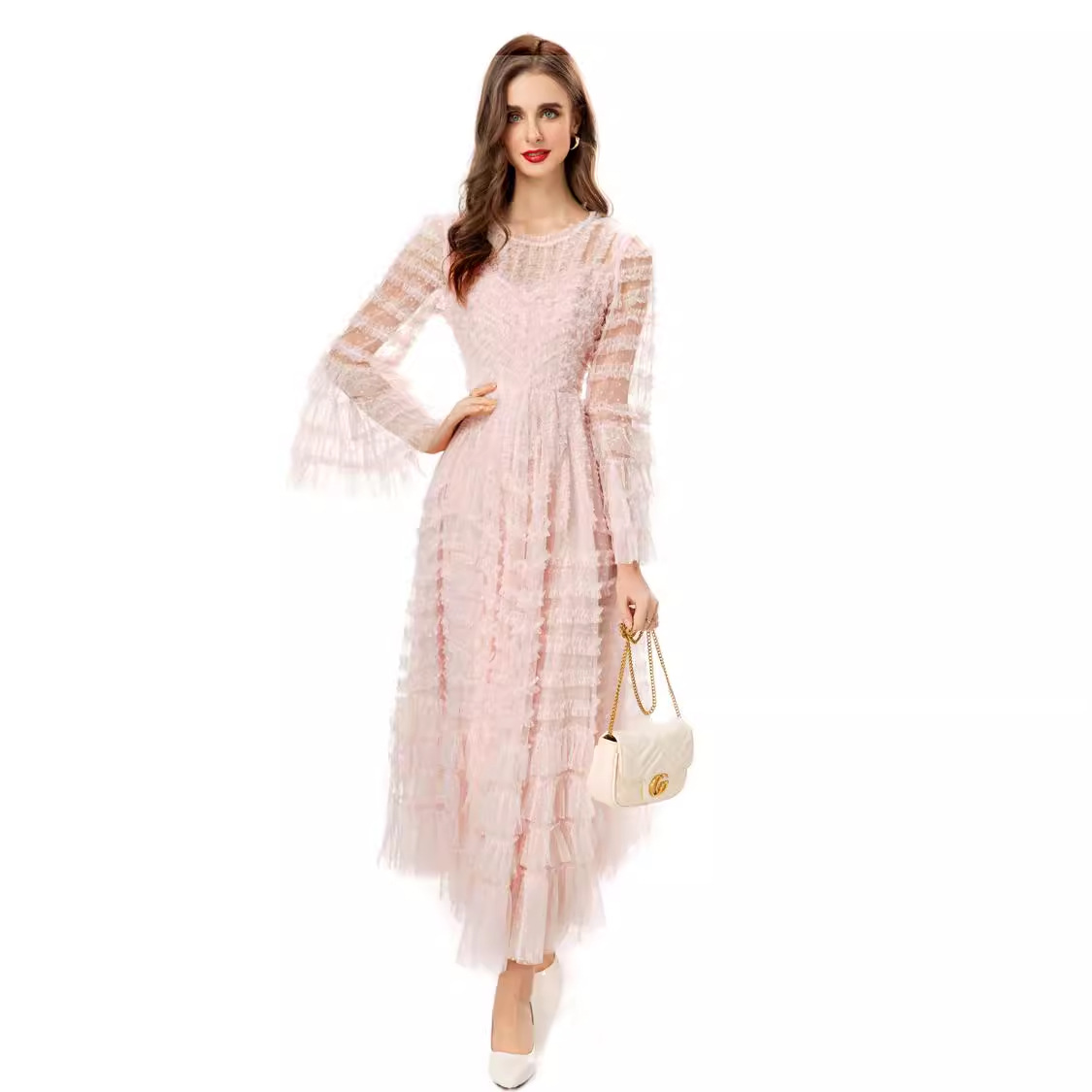 OC462M34 Basic Casual Dresses European and American Light Luxury Elegant Long Dress Socialite Style, Simple Autumn Dressing