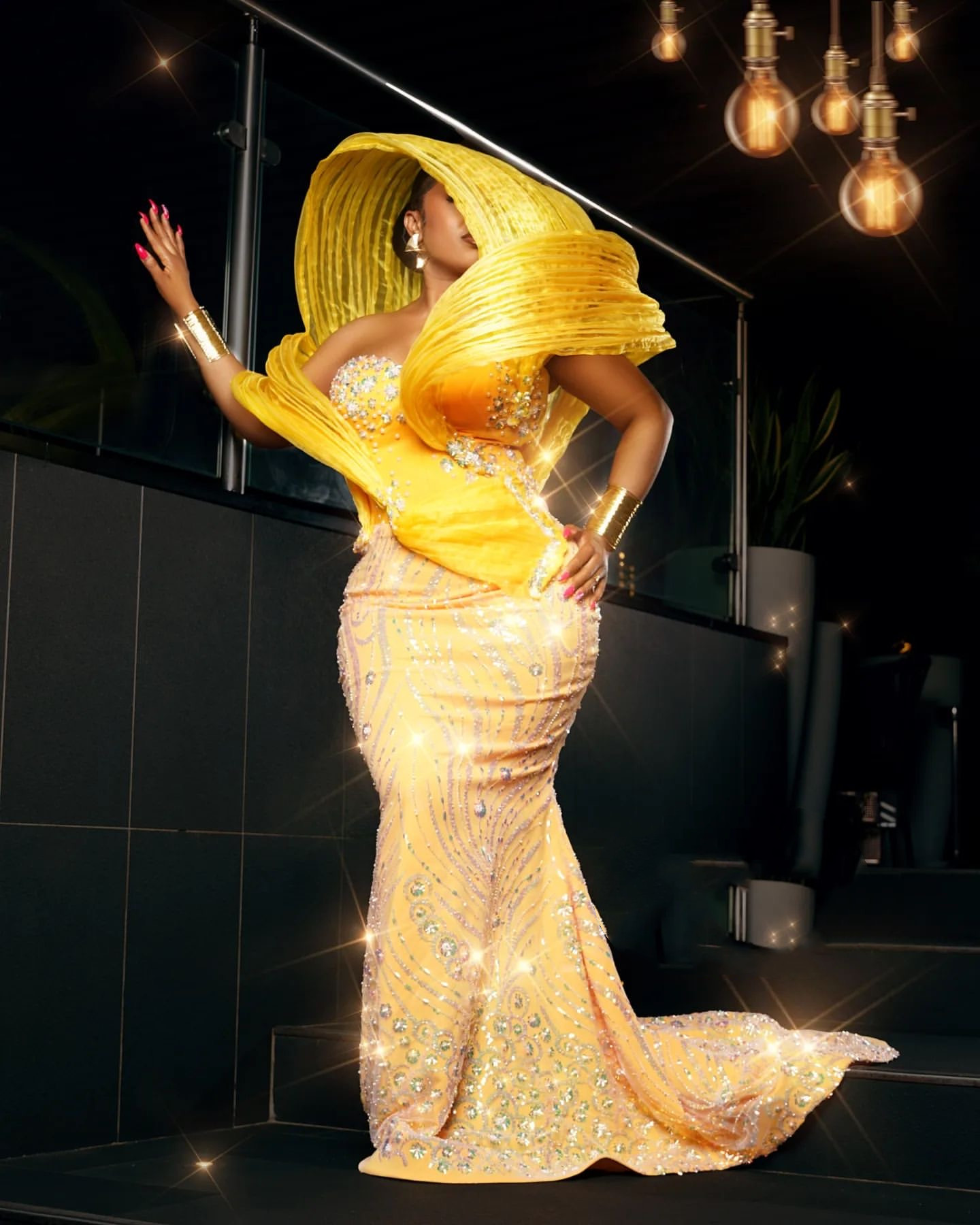 2024 Plus Size Yellow Mermaid Prom Dresses Beaded Sequined Stylish Evening Formal Party Second Reception Birthday Celebrity Engagement Gowns Dress 021