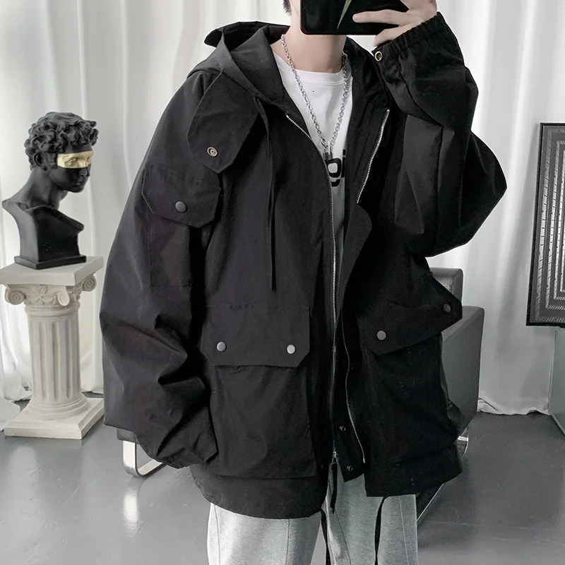 Japan Style Autumn Winter Cargo Jacket Men MutiPockets High Quality Hooded Zipper Jackets Streetwear Outdoor Jacktes 240701wtt