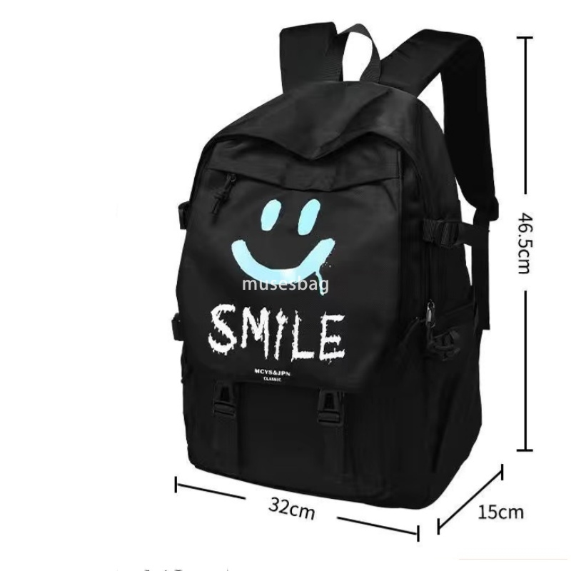 Korean version of unisex high-end fashion computer backpack for middle and high school students simple and large capacity smiling face leisure backpac