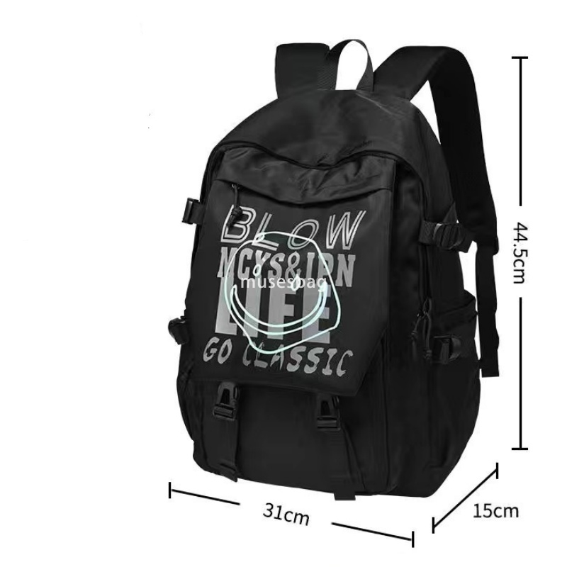 Korean version of unisex high-end fashion computer backpack for middle and high school students simple and large capacity smiling face leisure backpac