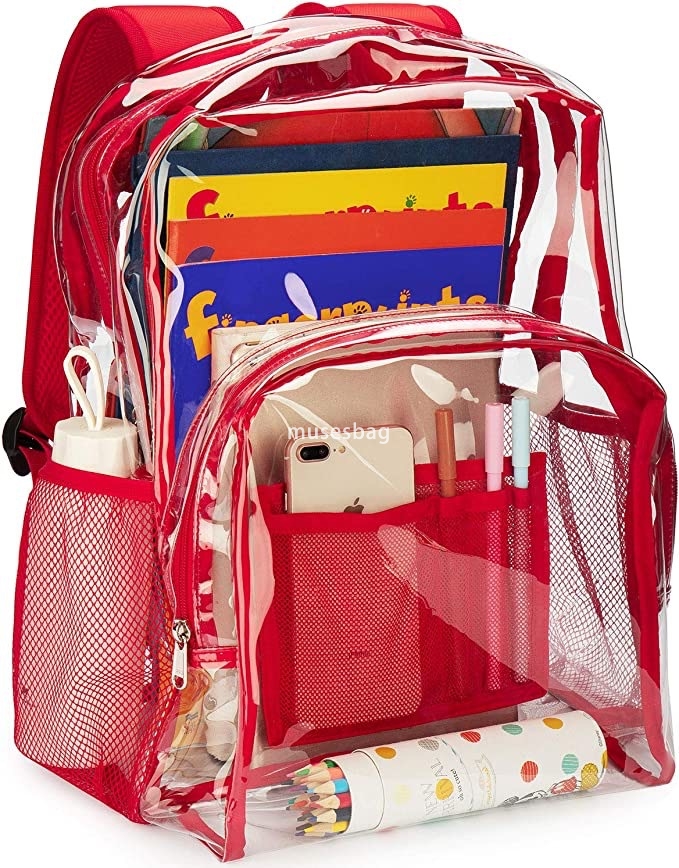 High quality PVC fabric backpack for both men and women with a foreign style student backpack adult large capacity backpack trendy transparent leisure