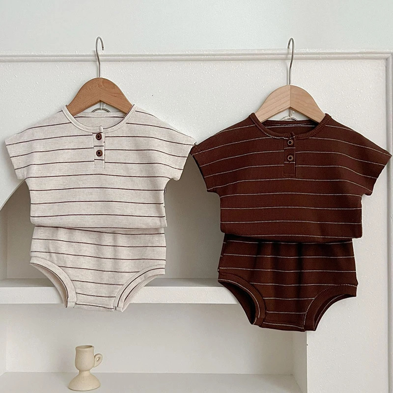 Summer Lining Baby Clothing Set Striped Tee and Bloomer 2 Pcs Boy Clothes Suit Outfits nfant Cute Pure Cotton 240625