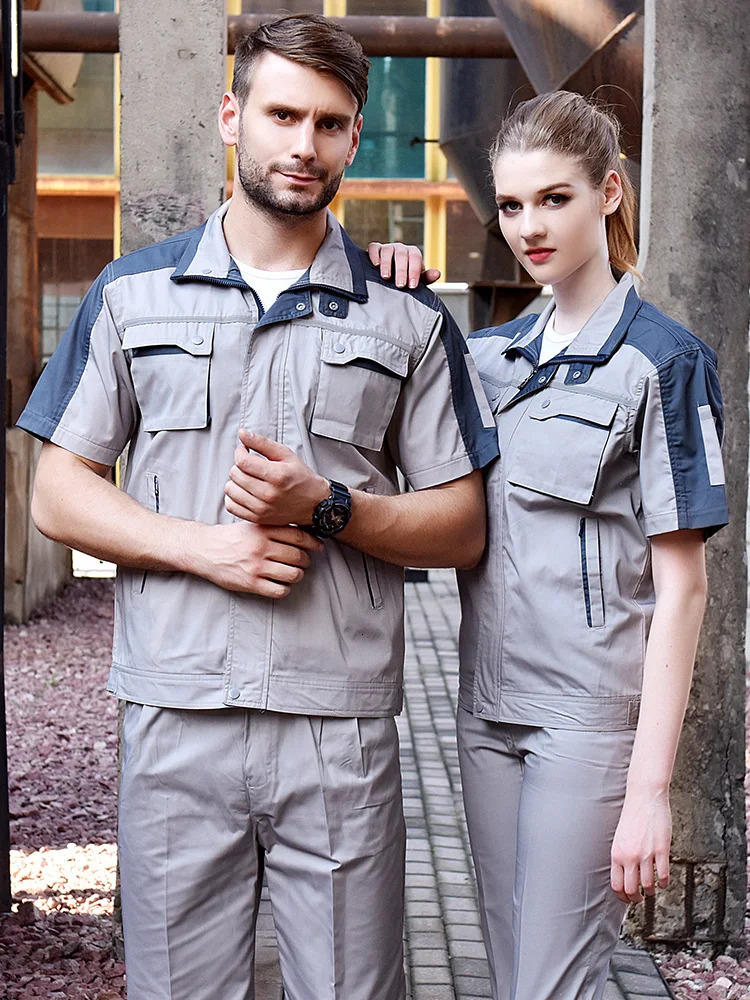 Workshop Uniform Women Men Work Clothing Working Labor Short Sleeve Shirt Top and Pants Two Piece Set Outfits Workwear Plus Size 240704