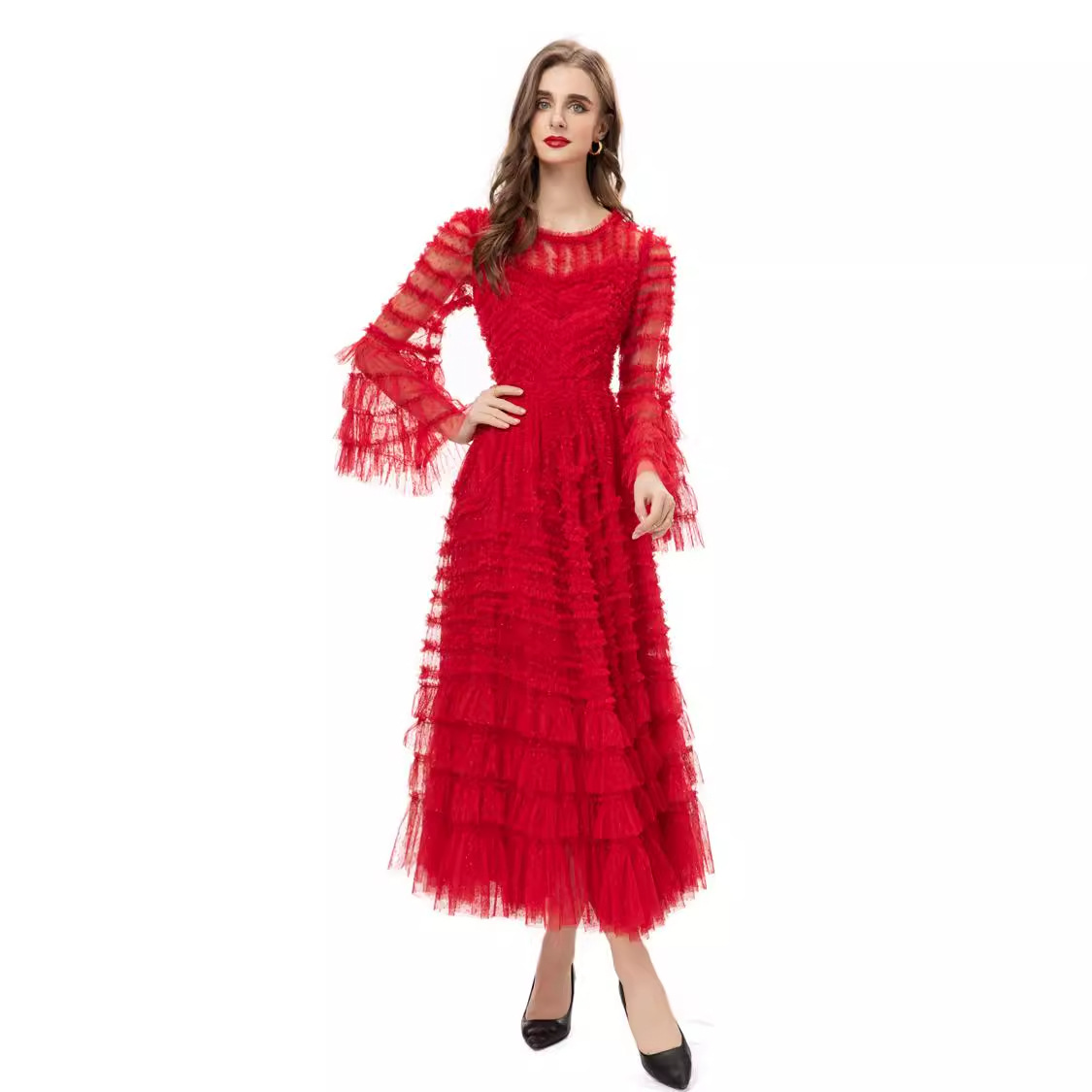 OC462M34 Basic Casual Dresses European and American Light Luxury Elegant Long Dress Socialite Style, Simple Autumn Dressing