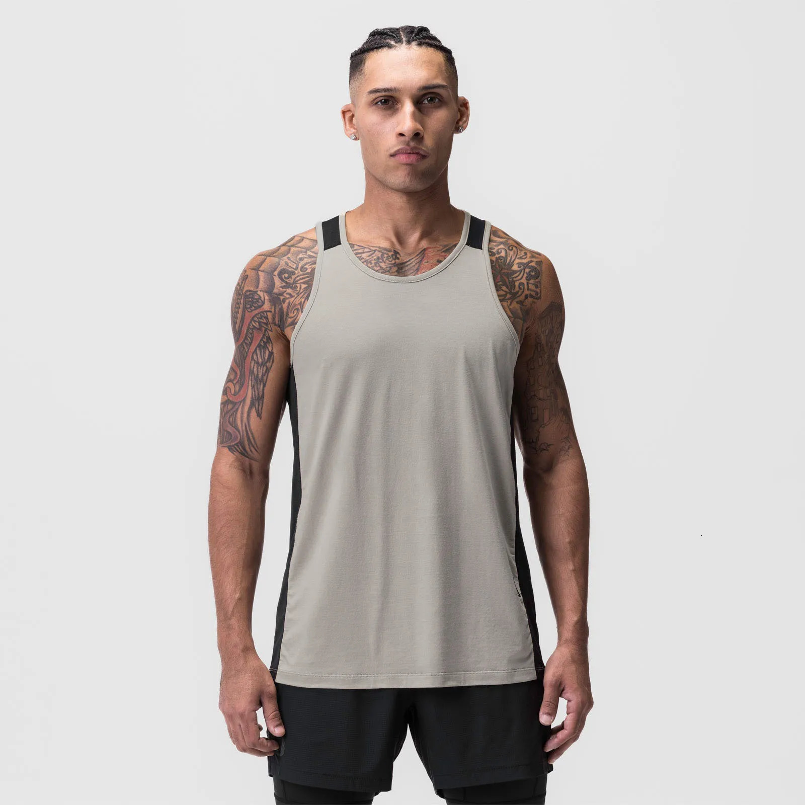 2023 Men Tank top Gym Mesh splice Workout Fitness Bodybuilding sleeveless shirt clothing Sports Singlet vest men Undershirt 240626