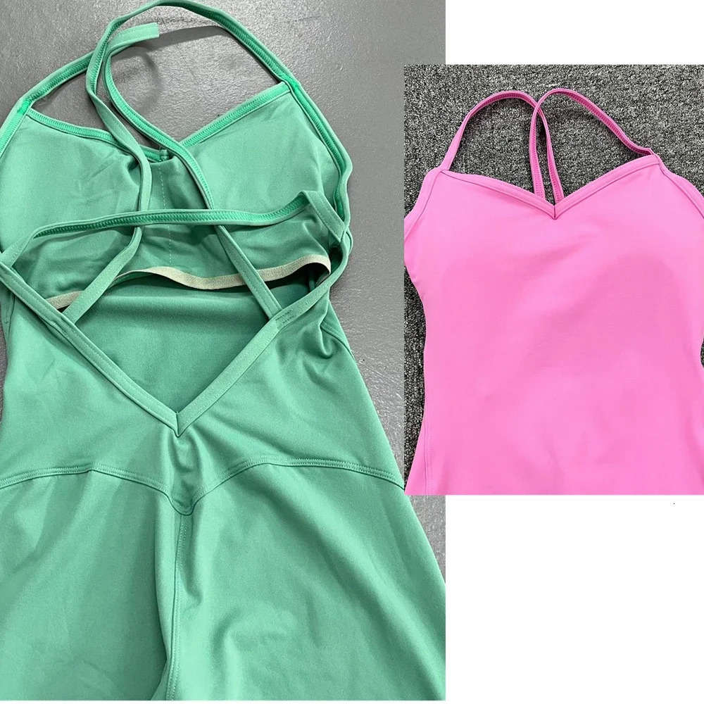 Women Athleisure Fitness Bodysuit Backless One Piece Yoga Jumpsuit Sports Gym Workout Clothes for Women Tights Active Wear 240703