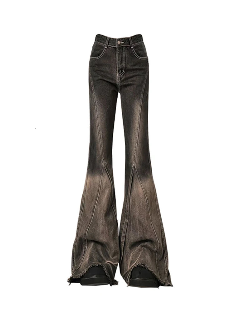 Women Black Flare Jeans Vintage Y2k 90s Aesthetic Baggy Denim Trousers Emo 2000s Harajuku Wide Cowboy Pants Trashy Clothes 240704