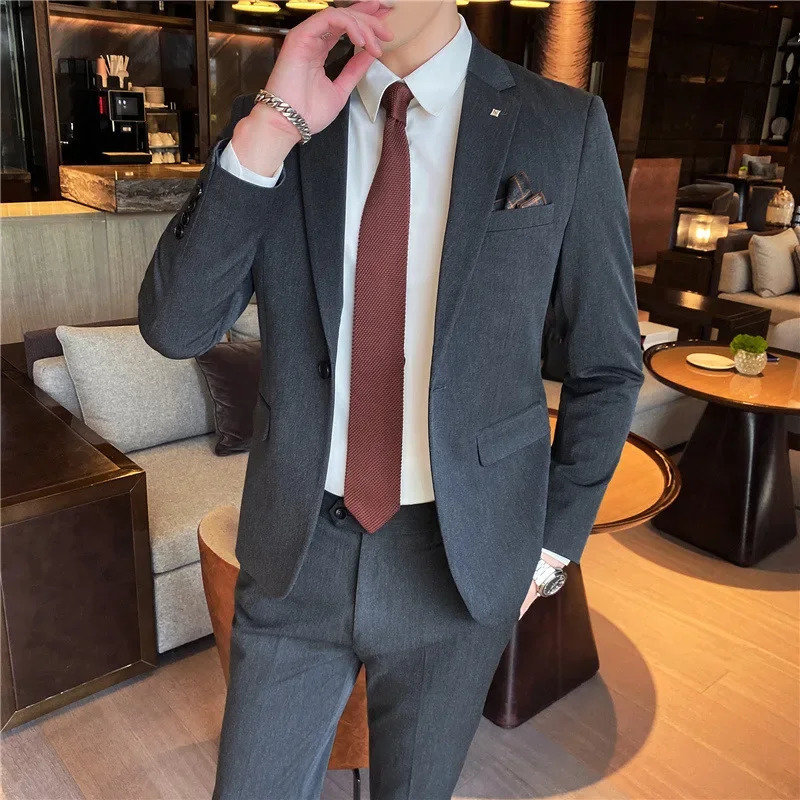 Koreanstyle Western Suits Mens Slimming Smooths Your Silhouette Business Pure Jackets Groom Wedding Dresses Trendy Sets 240701