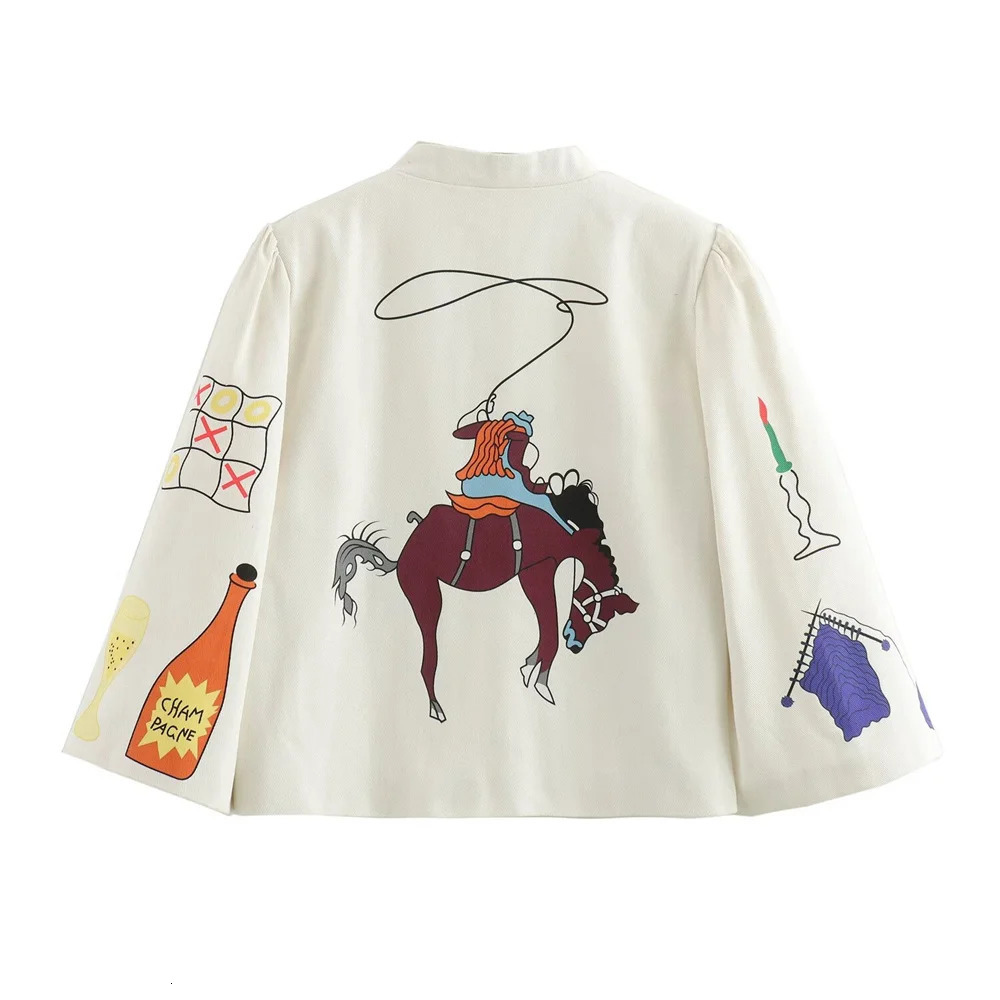 UNIZERA Spring/Summer Product Womens Simple Standing Neck Long sleeved Printed Single breasted Jacket Coat 240704