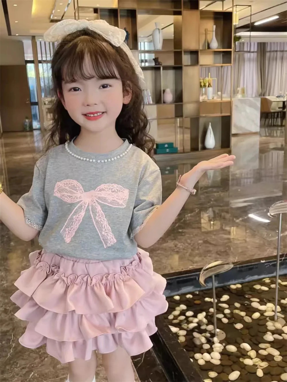 Girls skirt children cake skirt spring and summer short skirt little girl fashion white pleated skirt 240703