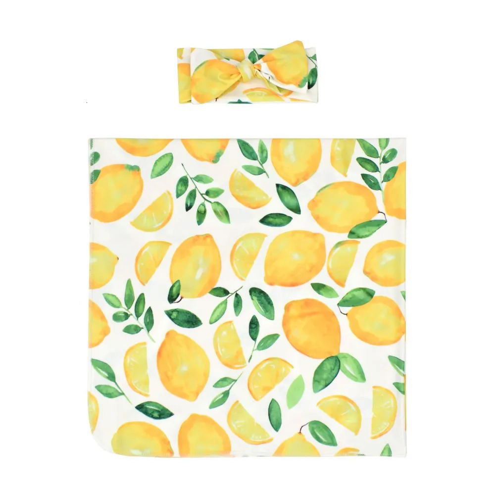 2pcs Cute Fruit Baby Swaddle Wrap Set With Headband Strawberry Lemon Infant Sleeping Bag Envelope Soft Breathable born 240703c