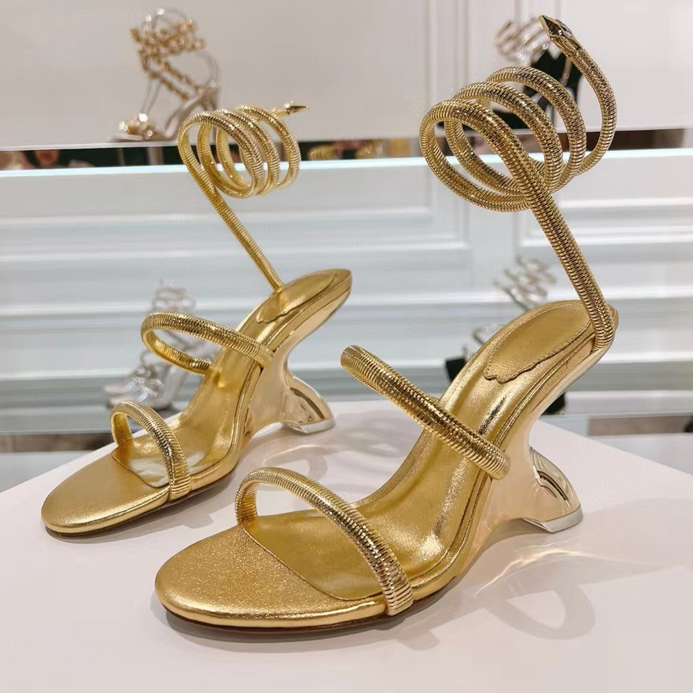 designer sandals luxury sandal slingback heels women's super high crystal chandelier high-heeled Fairy style diamond serpentine high heels 10cm dress shoes
