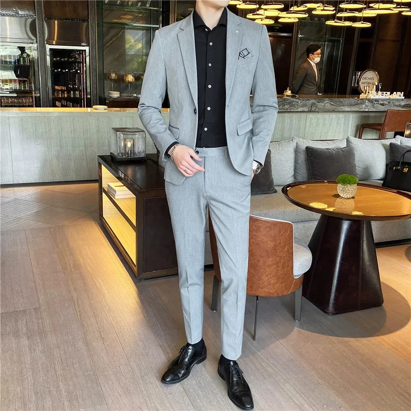Koreanstyle Western Suits Mens Slimming Smooths Your Silhouette Business Pure Jackets Groom Wedding Dresses Trendy Sets 240701