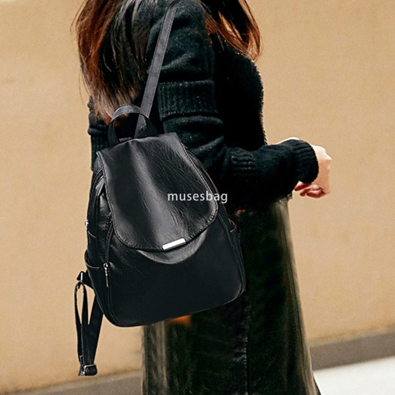 Temperament Women's Fashionable Backpack New Fashion Korean Edition Simple and Large Capacity Versatile Soft Leather Small Backpack Travel Bag Bo