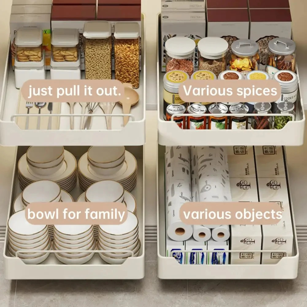 Kitchen Storage Sliding Drawer Pull Out Seasoning Bottle Spice Storage Rack Slide Drawer Storage Tray Cabinet Kitchen Organizer 240705