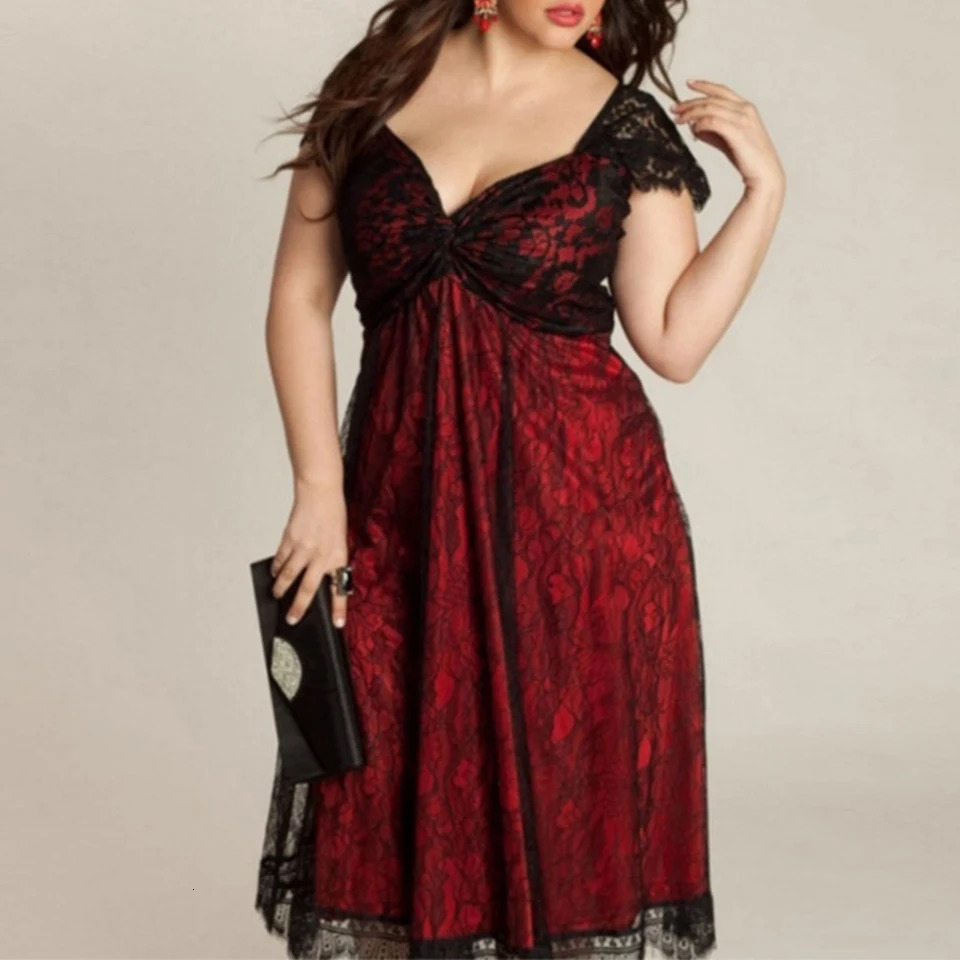 Gothic Style Dresses Summer Women Plus Size Lace V-neck Flying Sleeve Dress Fashion Temperament Party Dress For Women Clothing 240701