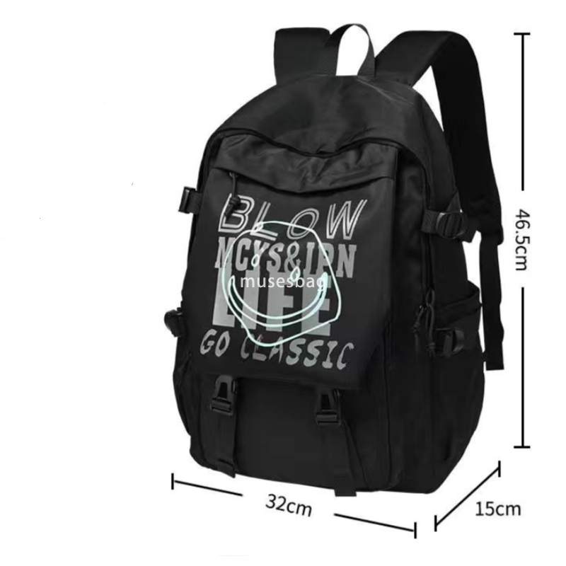 Korean version of unisex high-end fashion computer backpack for middle and high school students simple and large capacity smiling face leisure backpac