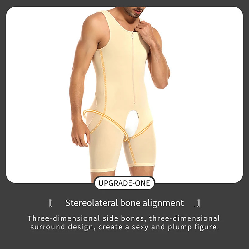 Upgraded Mens Shapewear Bodysuit Padded Butt Lifter Full Body Shaper Compression Underwear Slimming Suit Waist Trainer Corset 240703