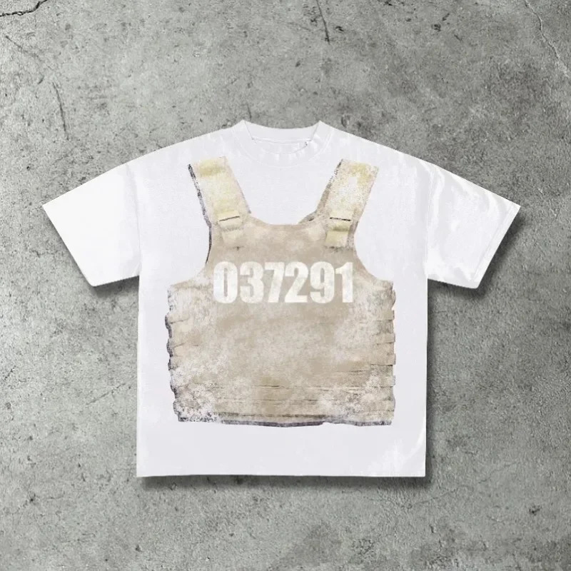 Street clothing pure cotton oversized pattern printed men T-shirt round neck retro loose Y2k Harajuku couple short sleeved 240626