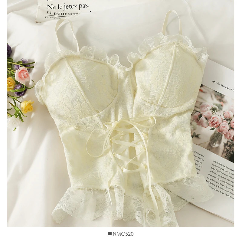 Y2k Clothes Blouses Sexy Crop Tops Women Corset Lace Bandage T-shirt Camisole Woman Sling Tank Top Fashion Sleeveless Waistcoat 240703