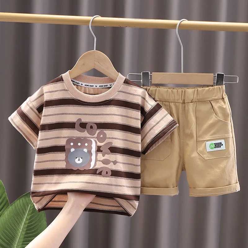 Clothing Sets Fashion Summer Kids Baby Boys Striped Suits Cartoon Bear T-Shirt+Shorts Casual Clothes Outfit Girls Clothing 2PCS/Set S7IU