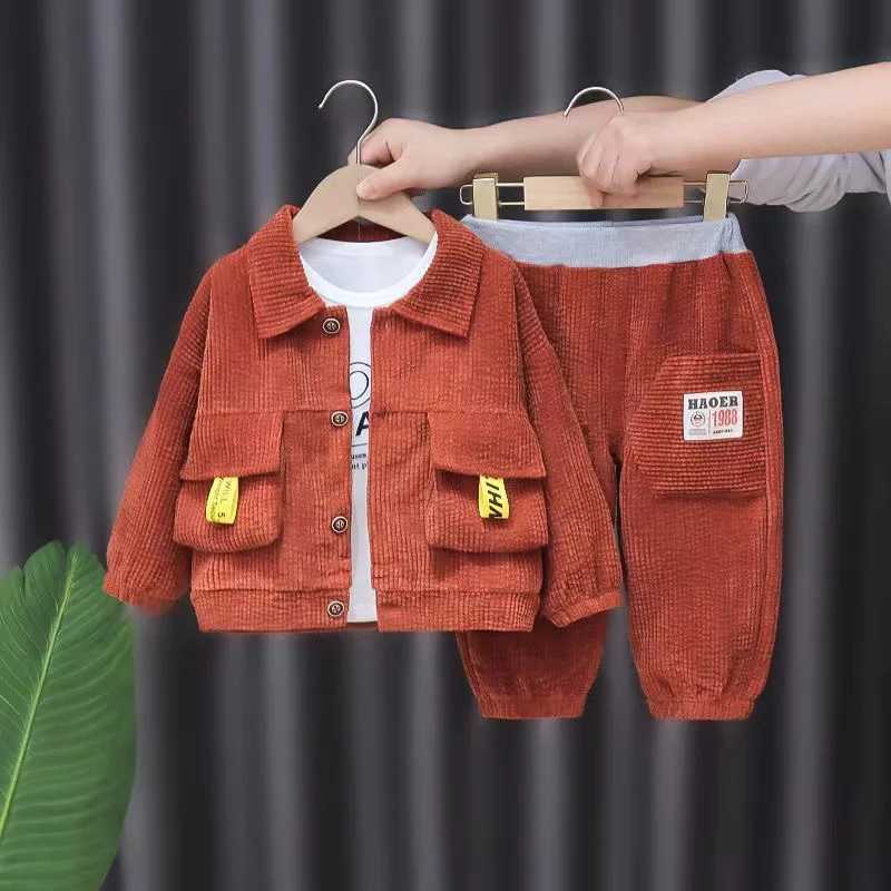Clothing Sets Spring and Autumn Childrens Three Piece Suit New Corduroy Lapel Single Breasted Leisure Childrens Long Sleeve Coat Wholesale