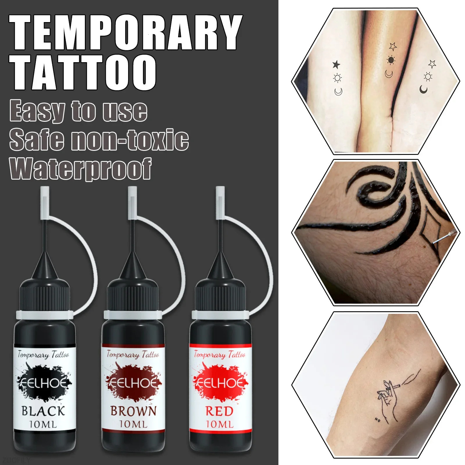Temporary tattoo 10ml liquid tattoo ink black red brown for temporary tattoo stickers body DIY pigment professional tool 240705