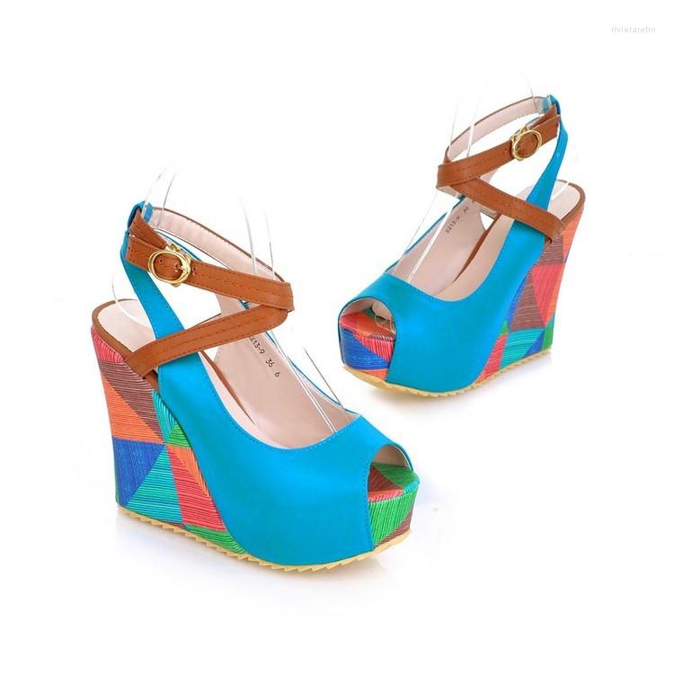 Sandals Foreign Trade Women's Shoes Fish Mouth Wedge Waterproof Table Size Code Color Matching Pattern Cross-border E-commerce For Comfort